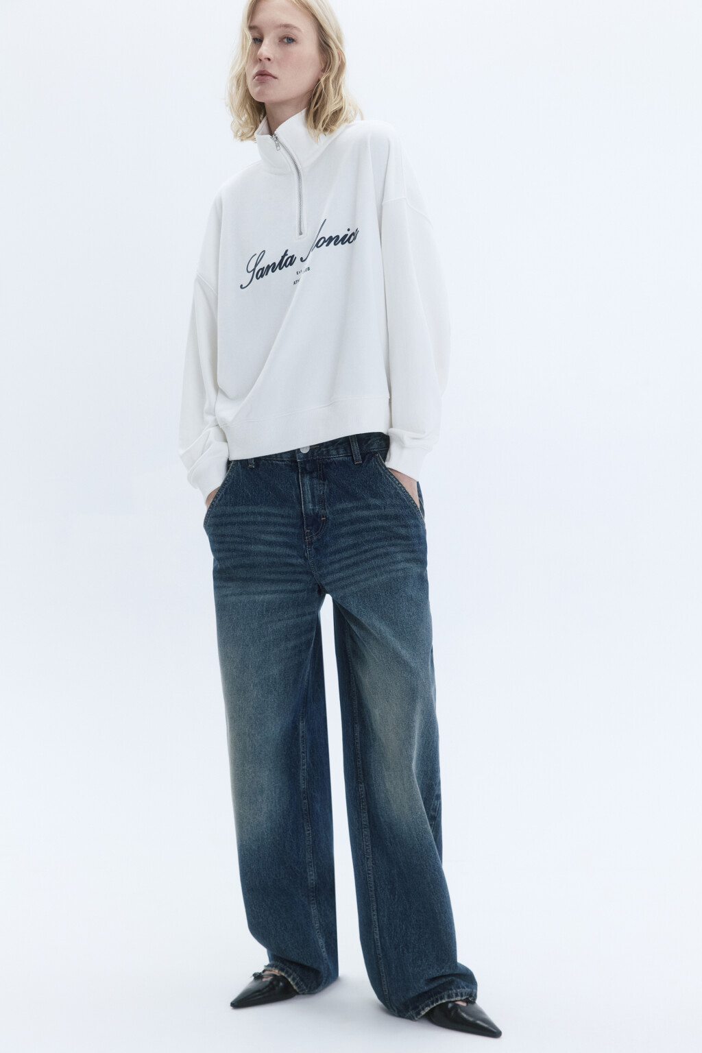 Толстовка с принтом и воротником-стойкой на молнии - цвет молочный - 2