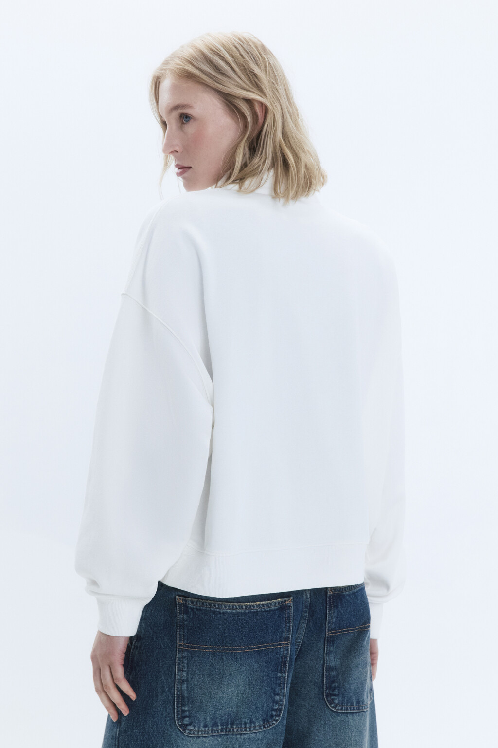 Толстовка с принтом и воротником-стойкой на молнии - цвет молочный - 5