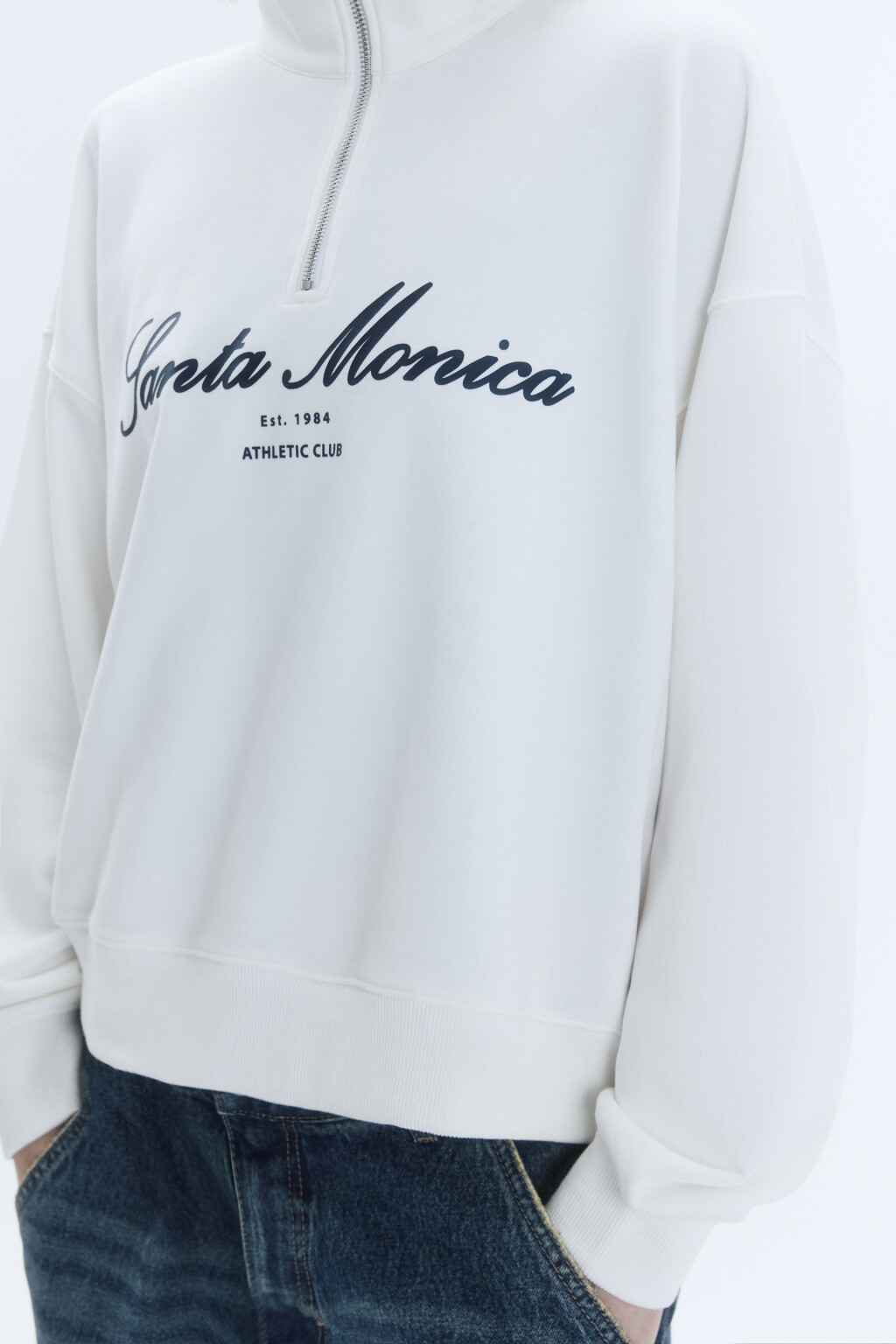 Толстовка с принтом и воротником-стойкой на молнии - цвет молочный - 8