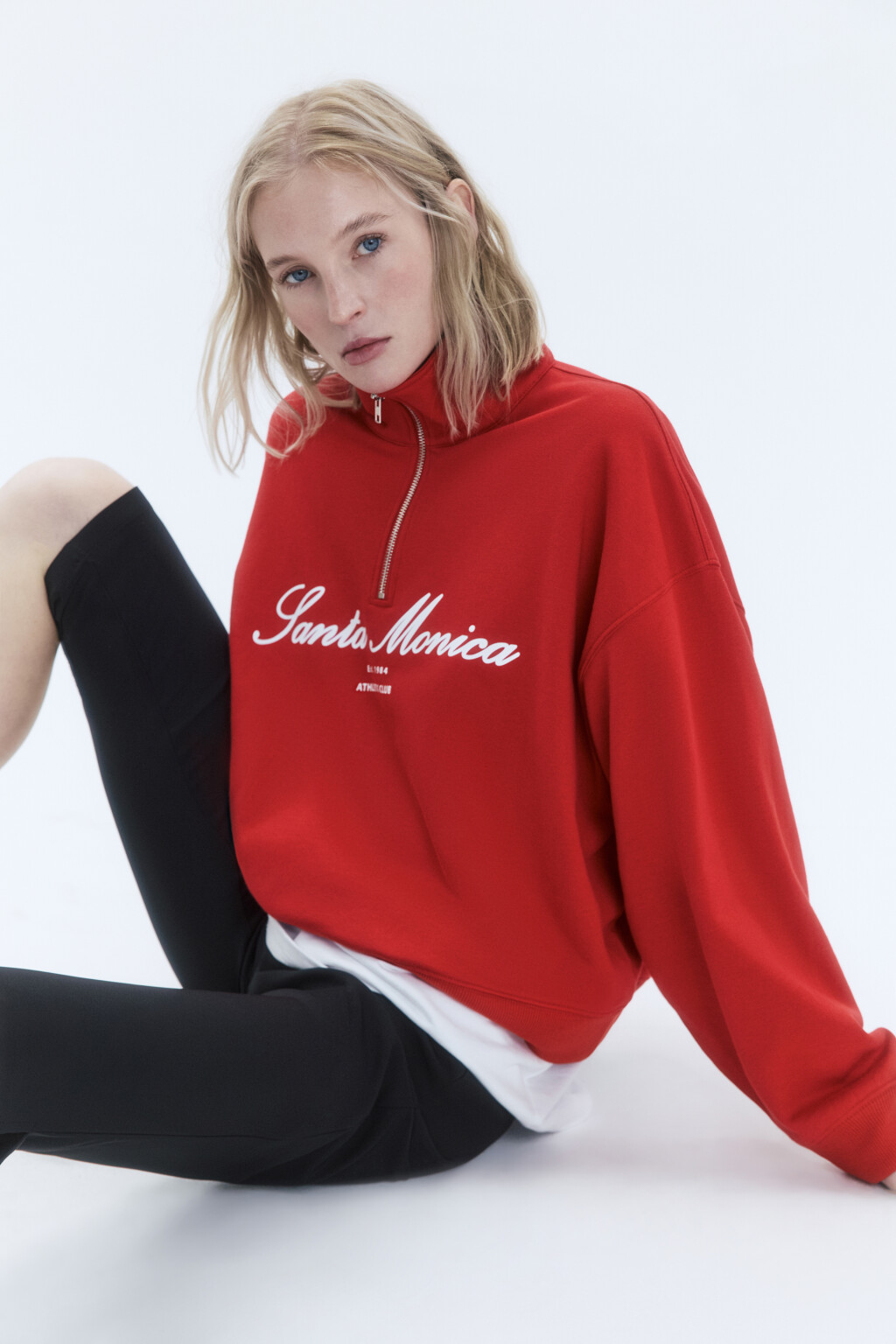 Толстовка с принтом и воротником-стойкой на молнии - цвет красный - 1