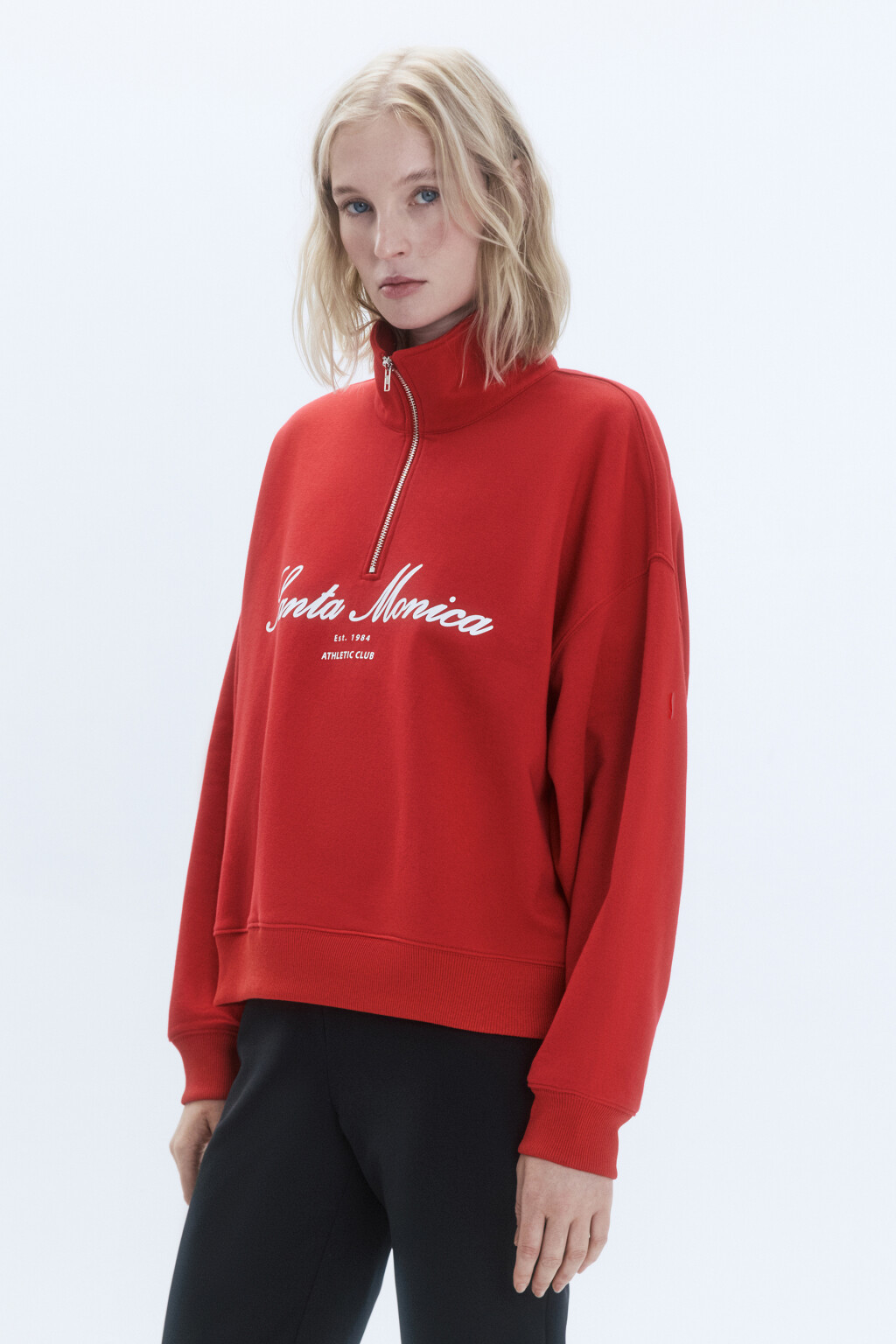 Толстовка с принтом и воротником-стойкой на молнии - цвет красный - 4