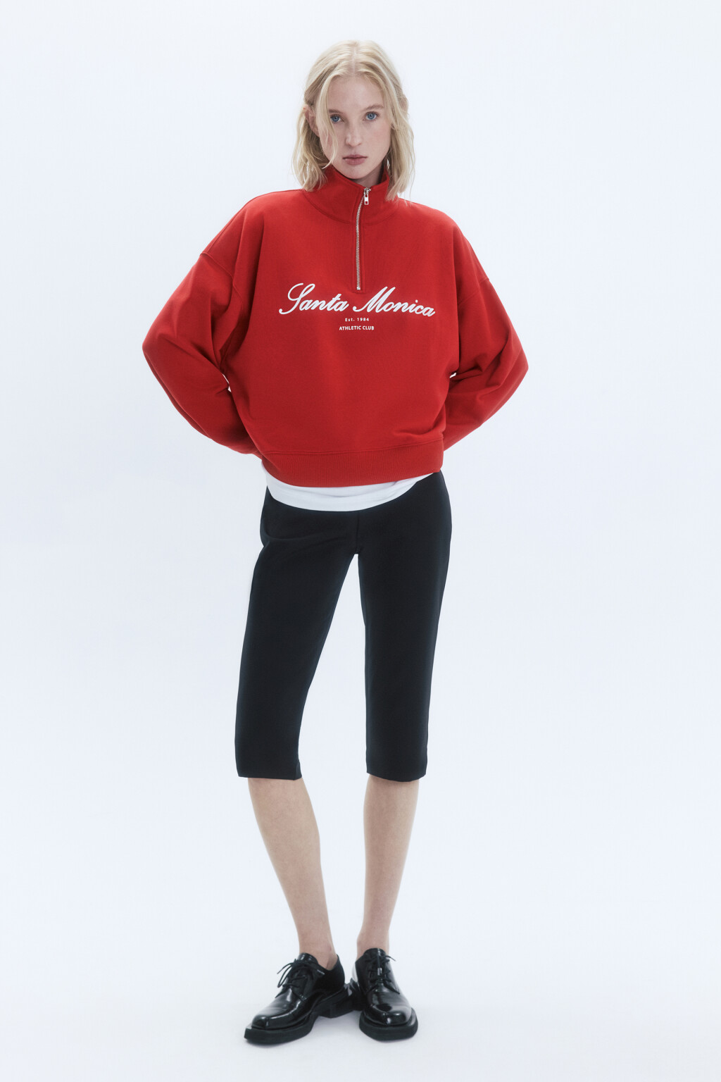 Толстовка с принтом и воротником-стойкой на молнии - цвет красный - 6