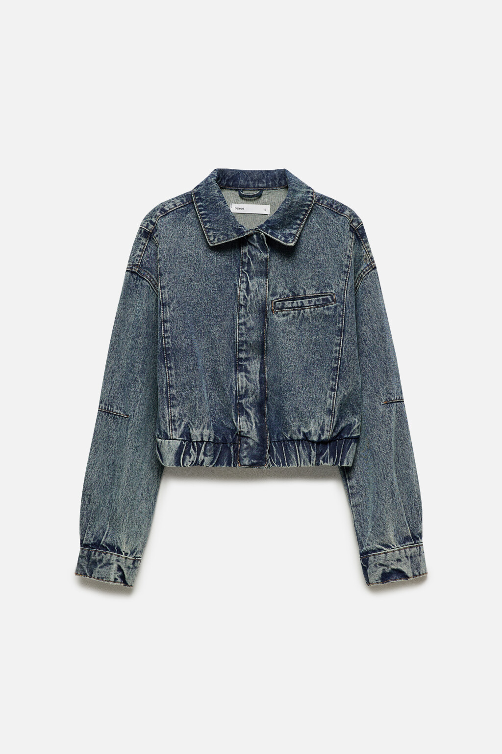 Куртка-бомбер джинсовая с резинкой по низу - цвет темный тинт - 10