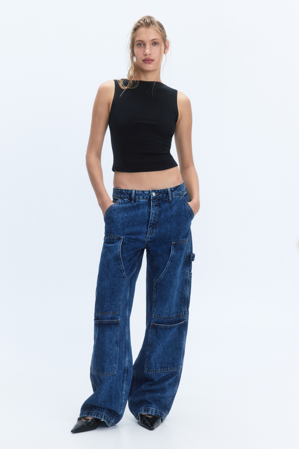 Джинсы cargo fit широкие со средней посадкой - цвет голубой - 4