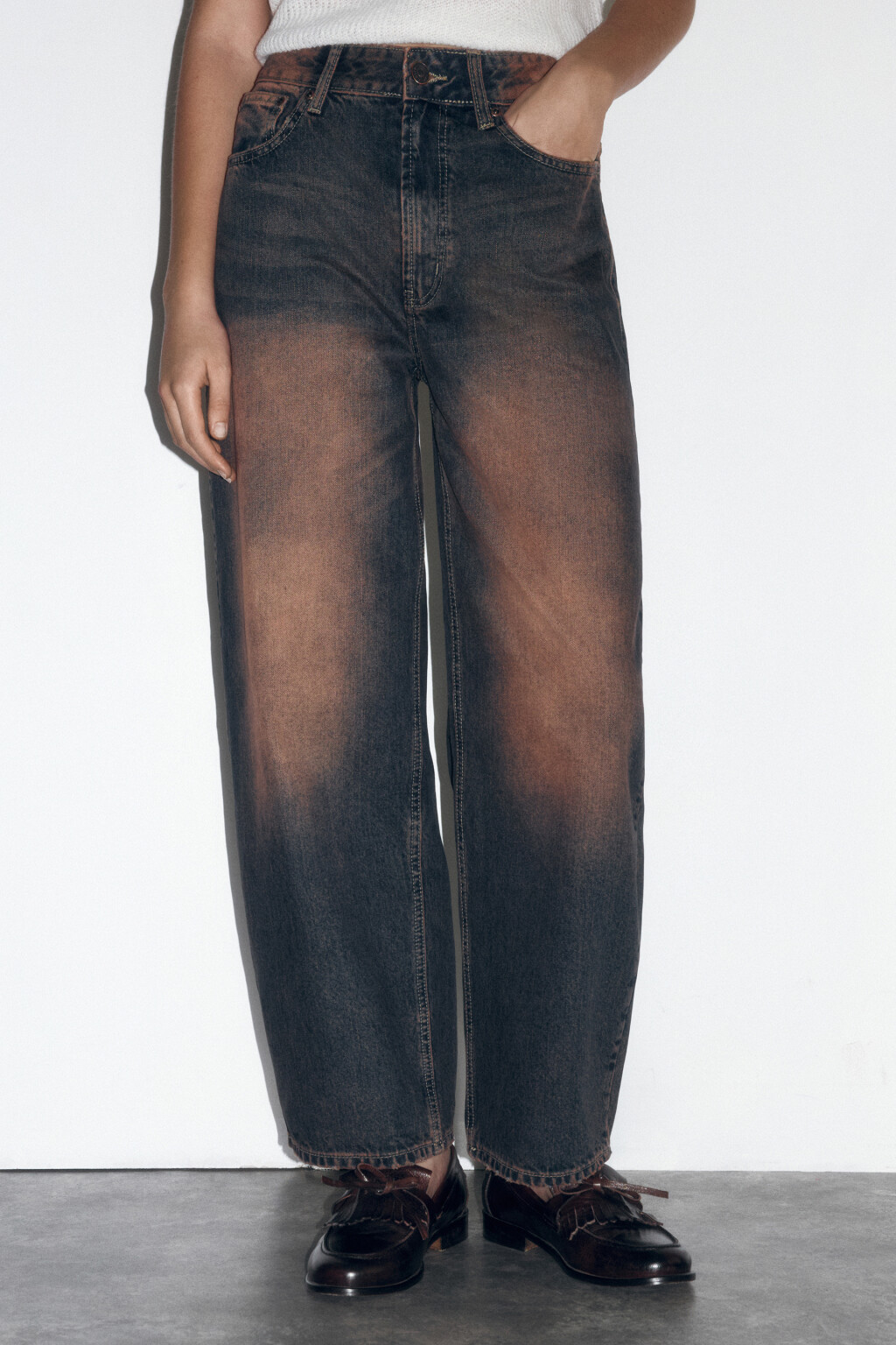 Джинсы barrel fit с высокой посадкой - цвет коричневый - 1