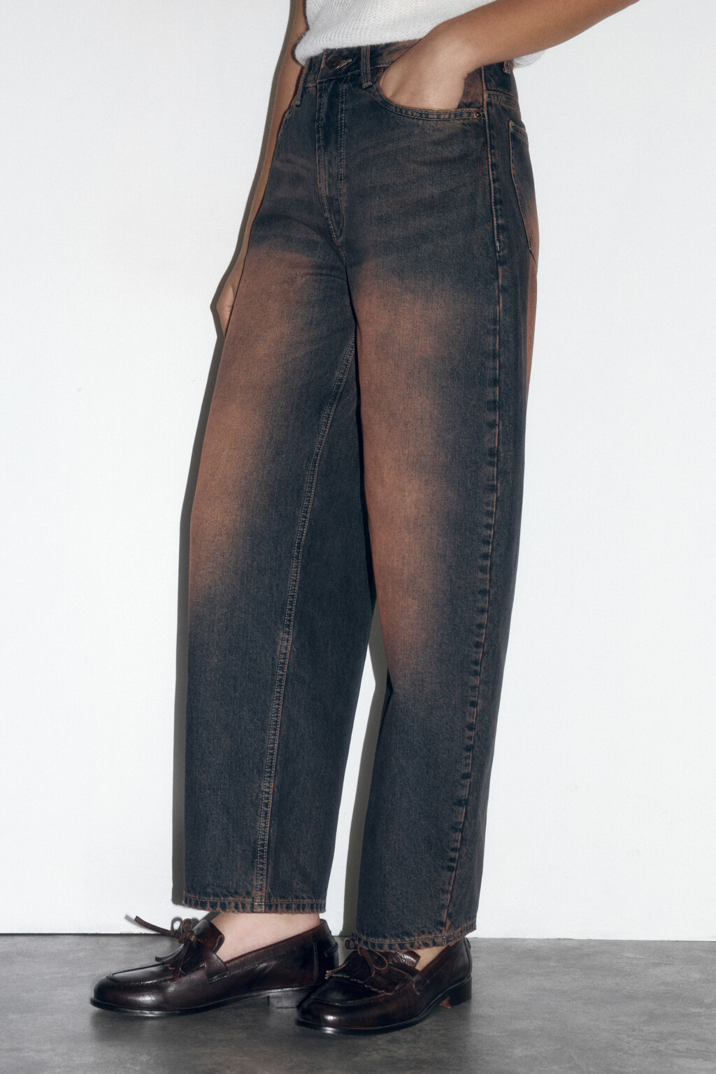 Джинсы barrel fit с высокой посадкой - цвет коричневый - 2