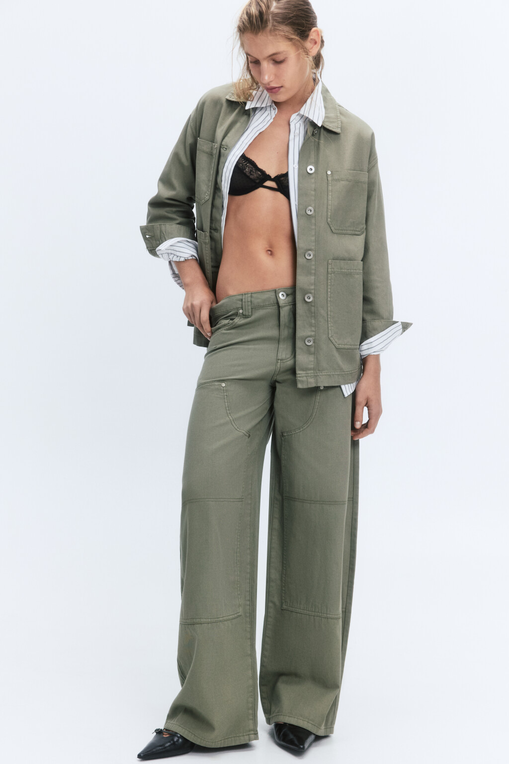 Джинсы barrel fit с низкой посадкой - цвет зеленый - 1