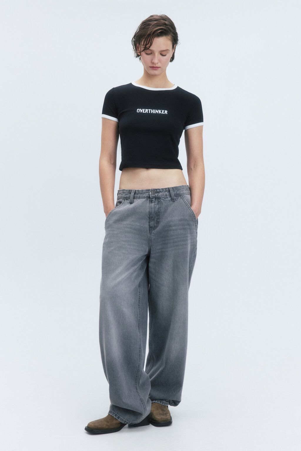 Джинсы baggy fit со средней посадкой - цвет серый - 5