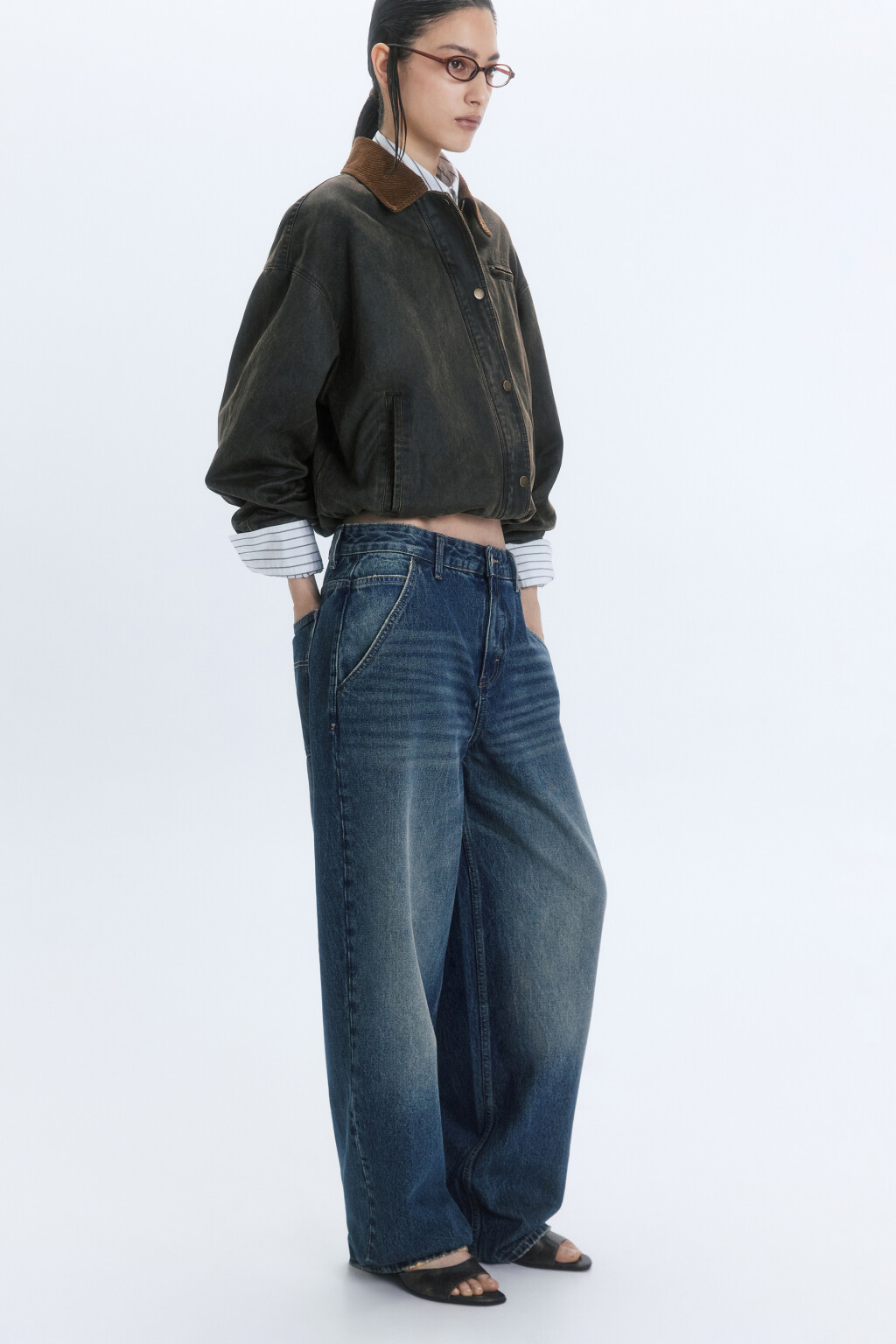 Джинсы baggy fit со средней посадкой - цвет бордовый - 1