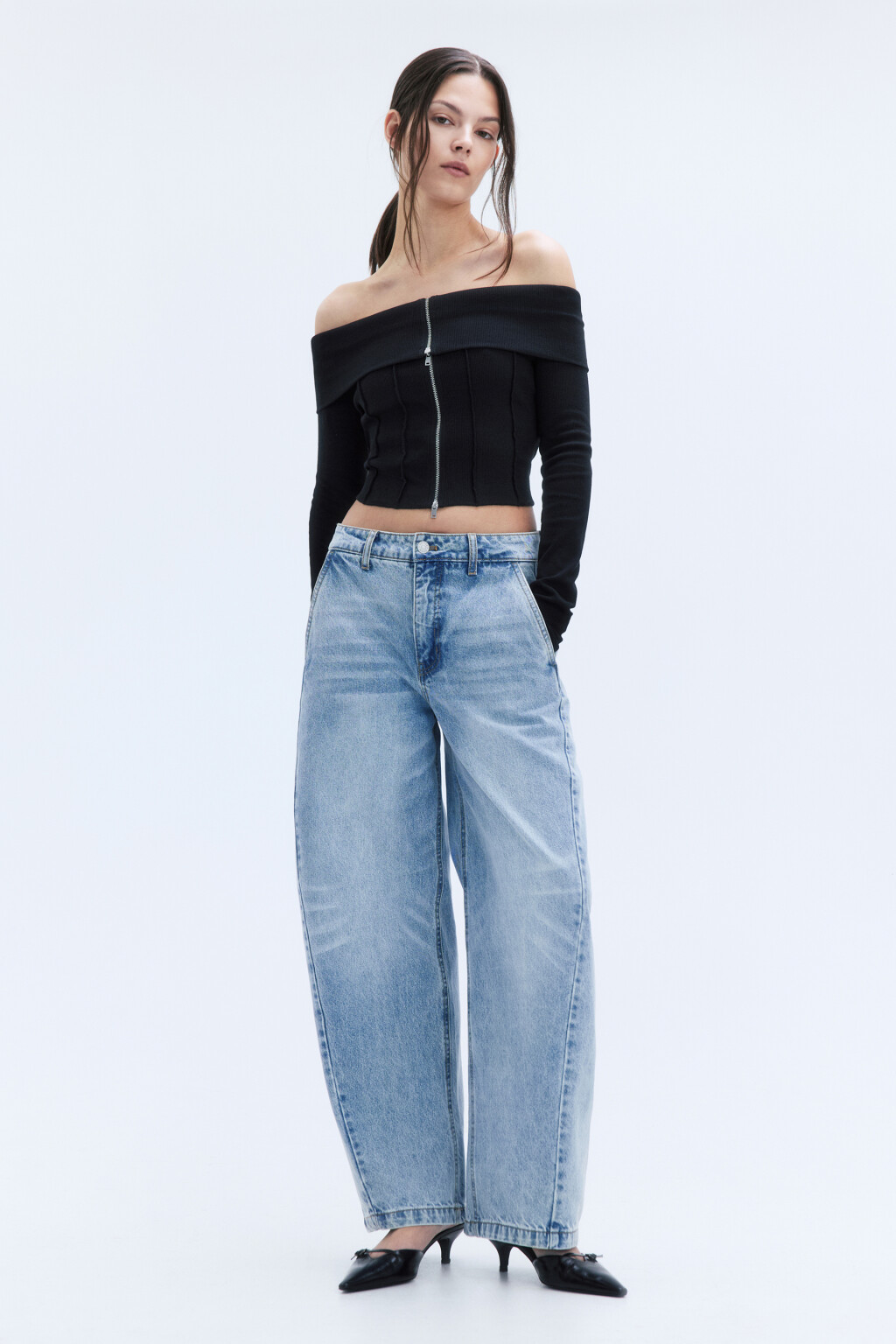 Джинсы barrel fit со средней посадкой - цвет голубой - 5