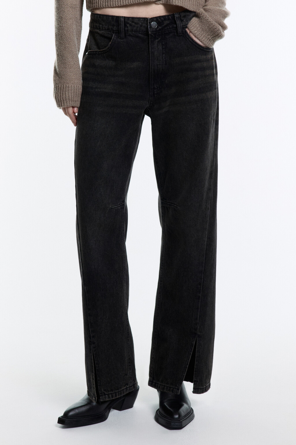 Джинсы прямые с разрезами по низу - цвет серый - 3