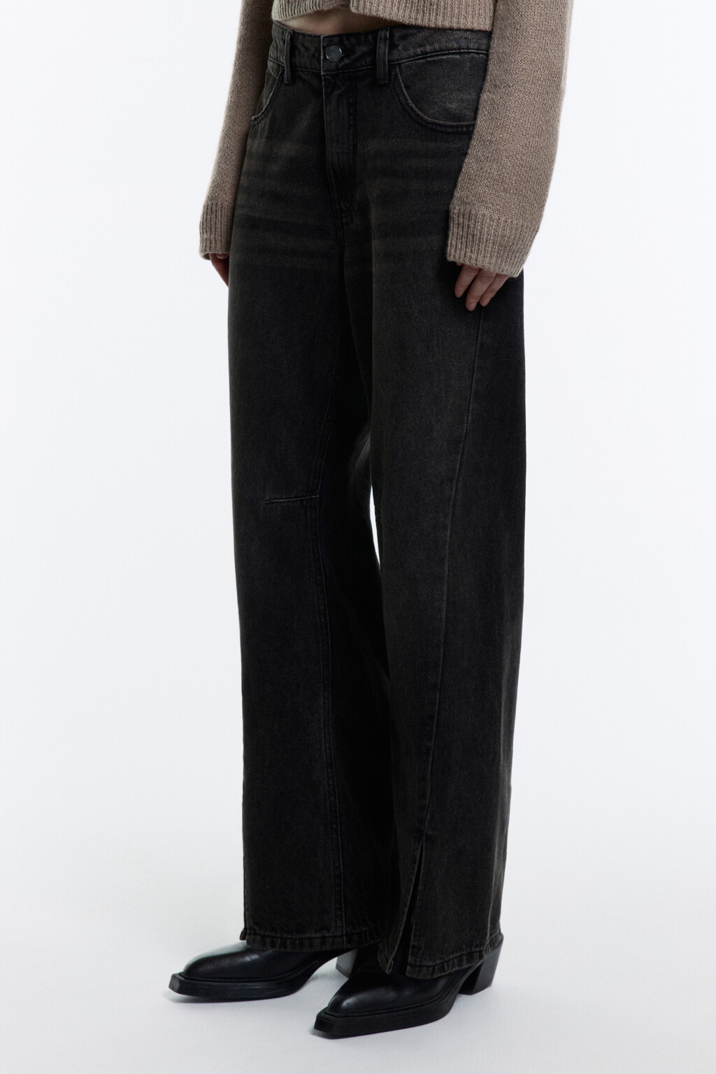 Джинсы прямые с разрезами по низу - цвет серый - 4