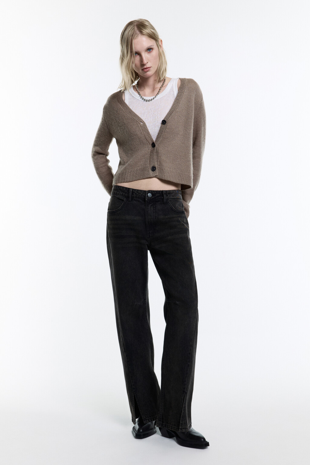 Джинсы прямые с разрезами по низу - цвет серый - 6