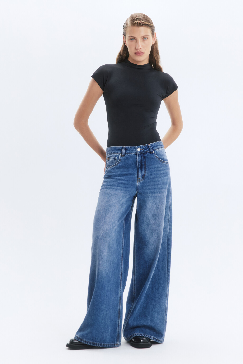 Джинсы широкие удлиненные со средней посадкой - цвет голубой - 6