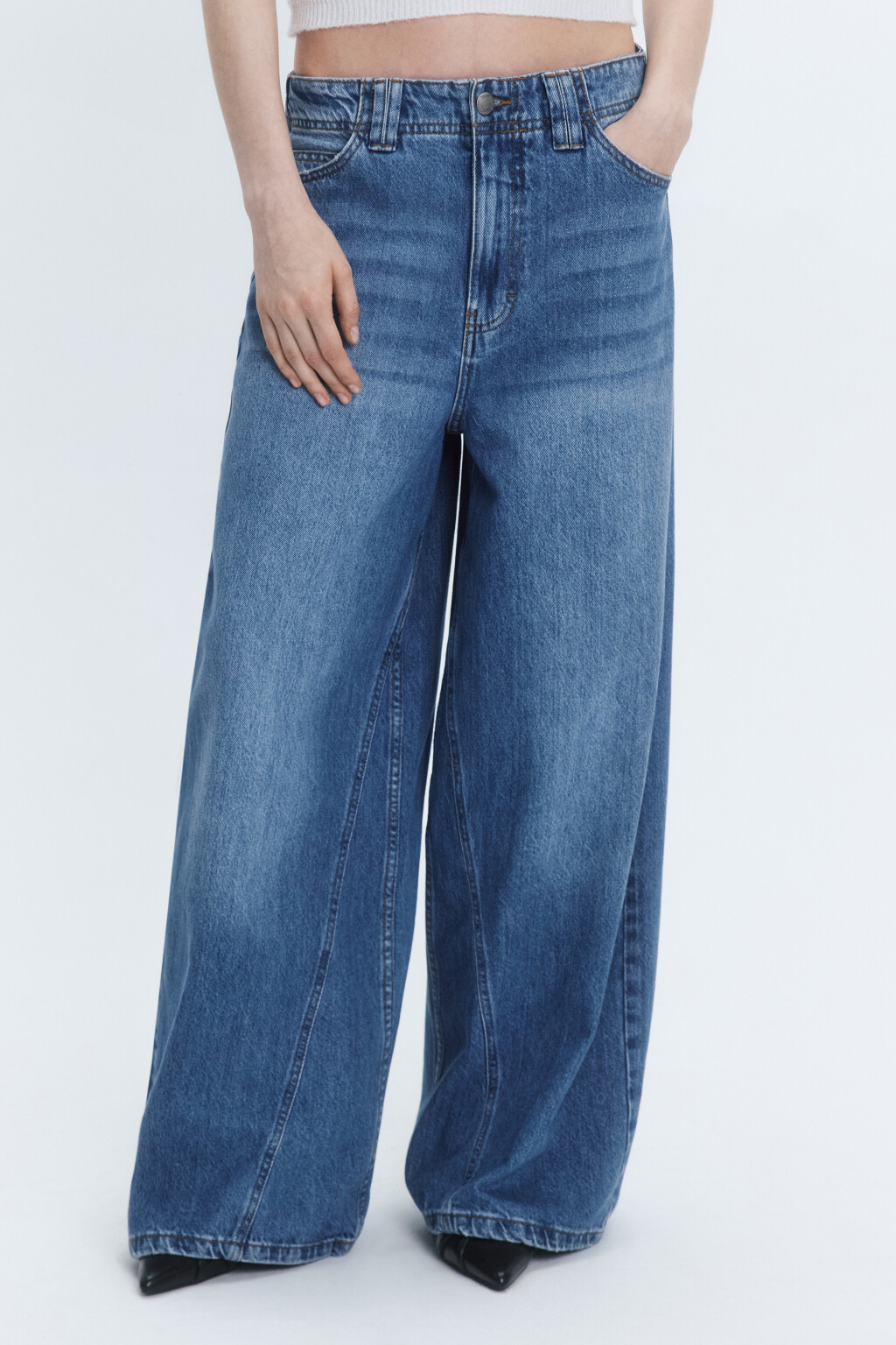 Джинсы baggy fit широкие со средней посадкой - цвет голубой - 1