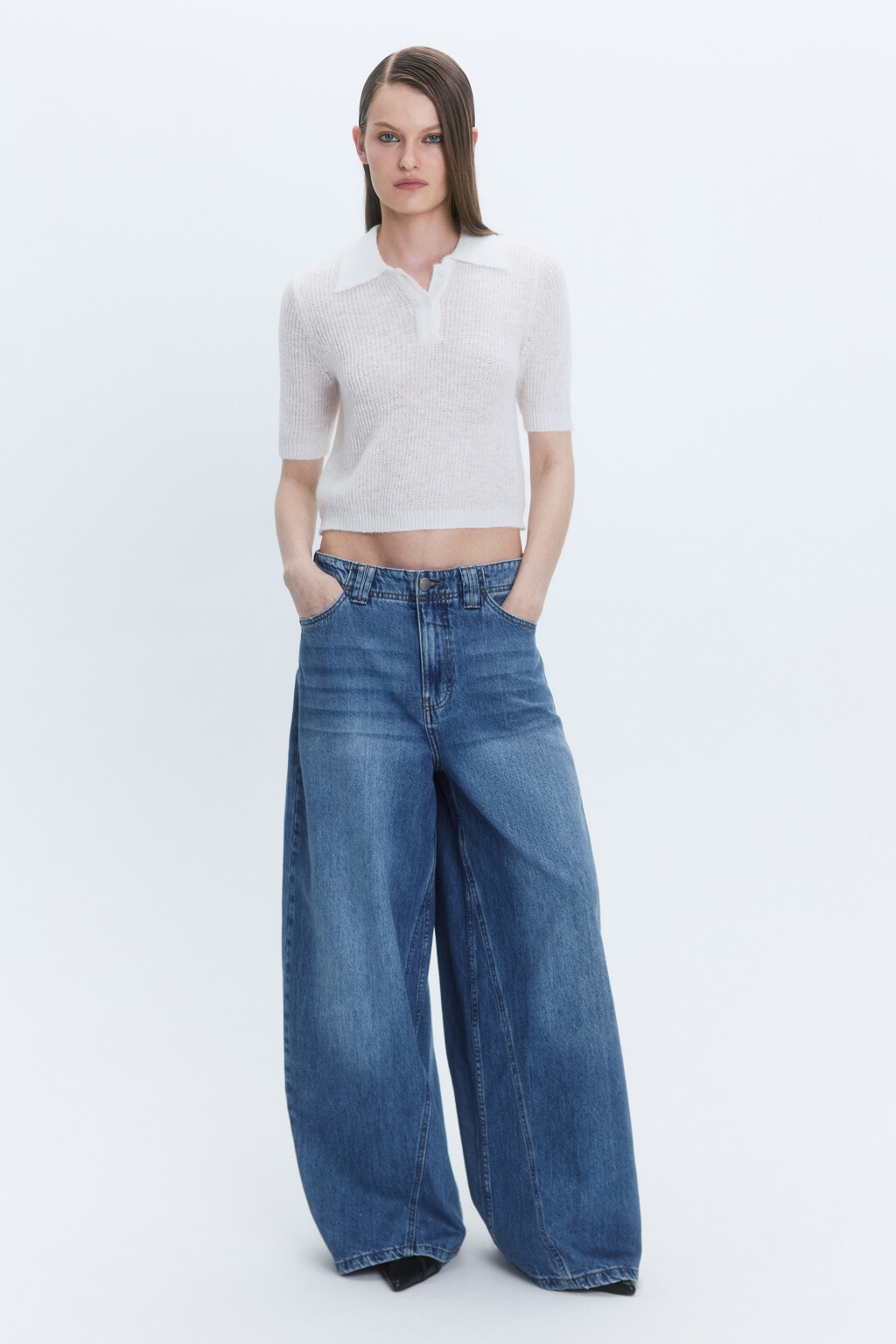 Джинсы baggy fit широкие со средней посадкой - цвет голубой - 4