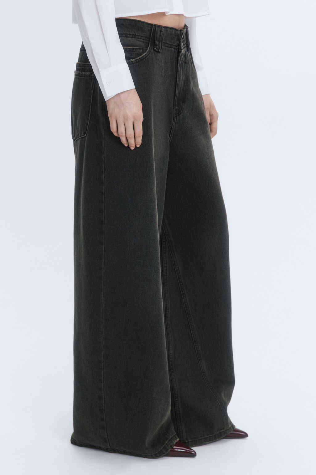 Джинсы baggy fit широкие со средней посадкой - цвет темный тинт - 4