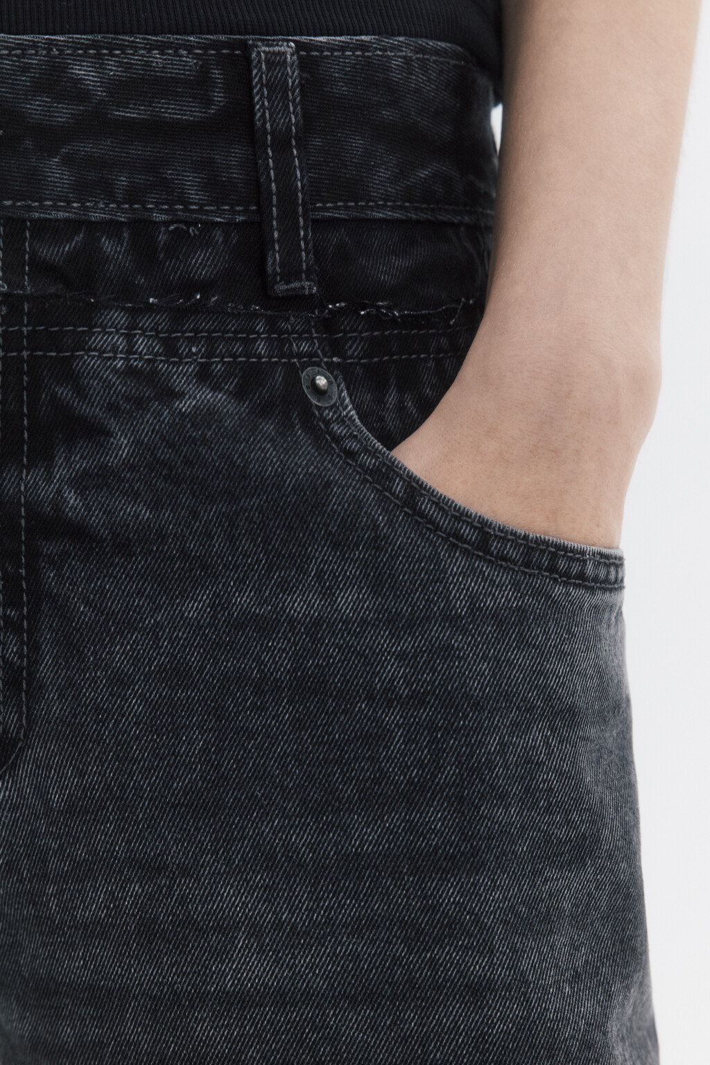 Джинсы широкие с отрезным поясом - цвет серый - 7