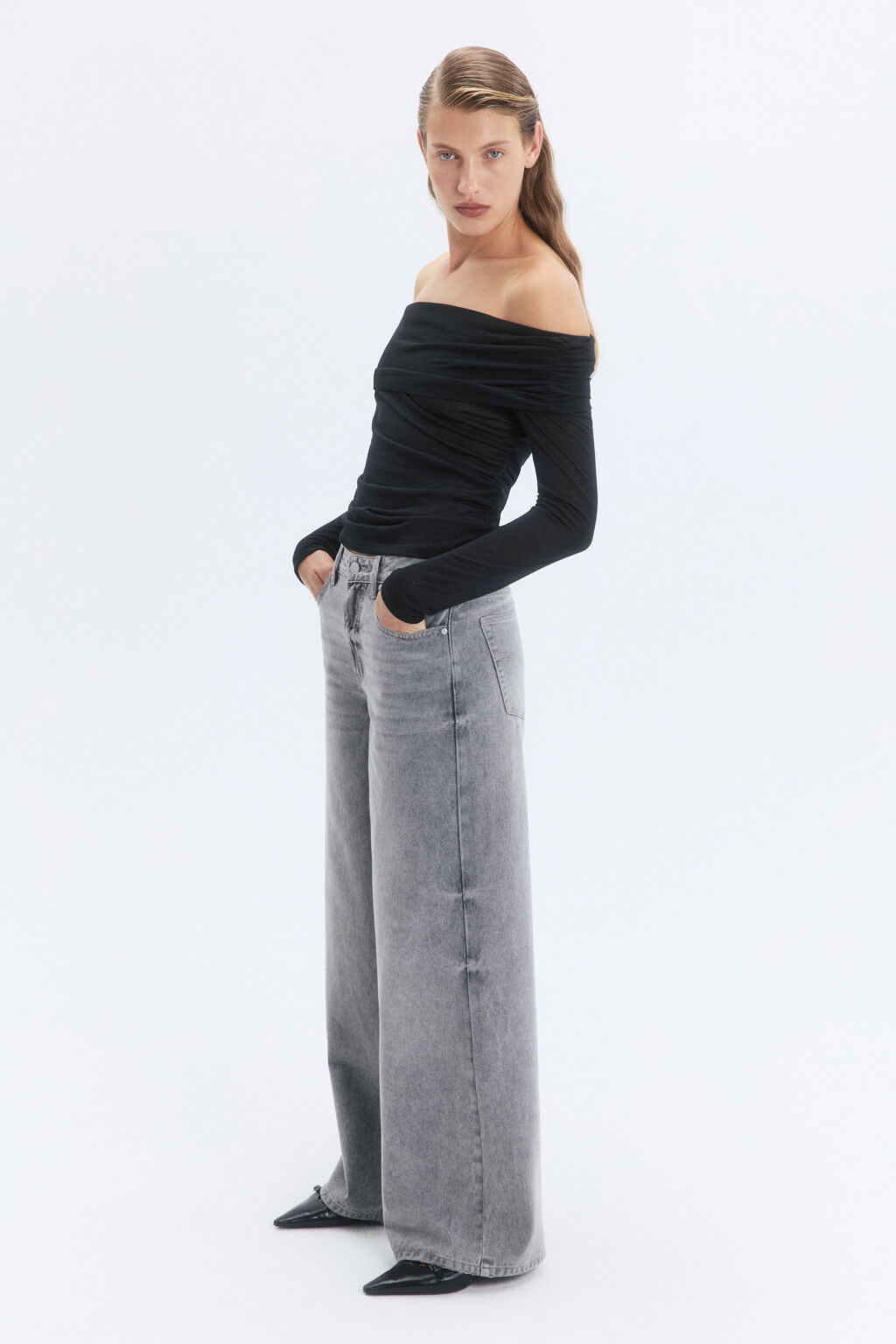 Джинсы wide leg широкие со средней посадкой 2431209144, цвет: серый ...