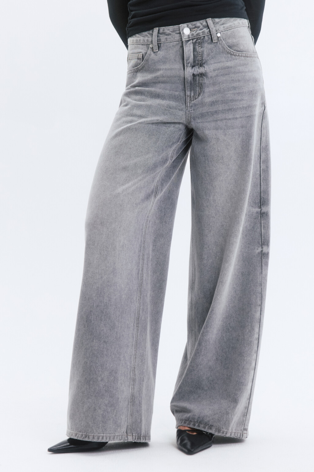 Джинсы wide leg широкие со средней посадкой - цвет серый - 2