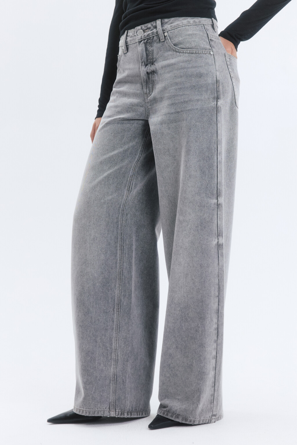 Джинсы wide leg широкие со средней посадкой - цвет серый - 3