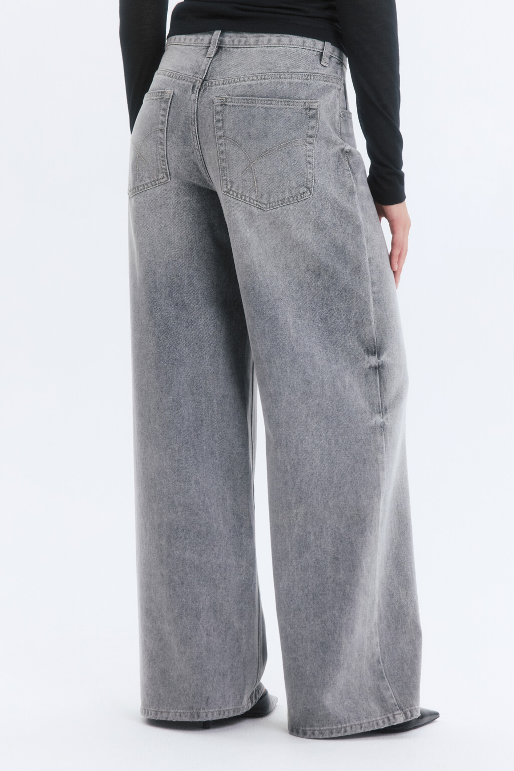 Джинсы wide leg широкие со средней посадкой - цвет серый - 4