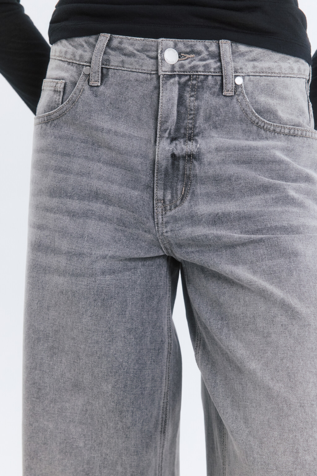 Джинсы wide leg широкие со средней посадкой - цвет серый - 7