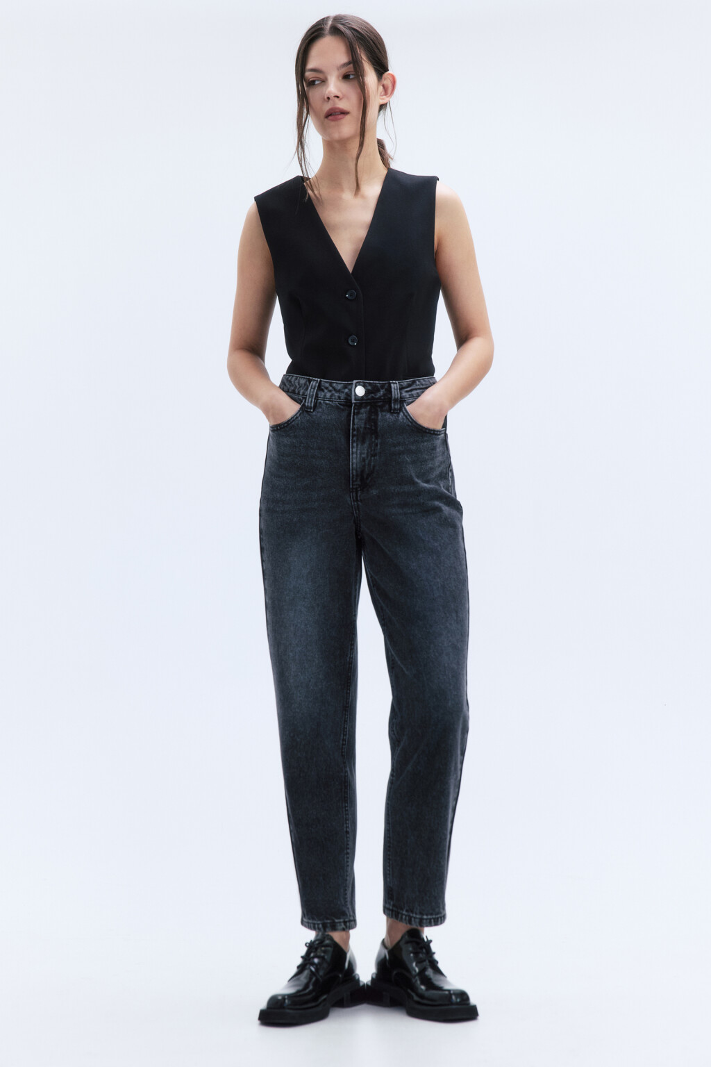 Джинсы mom fit с высокой посадкой - цвет серый - 1