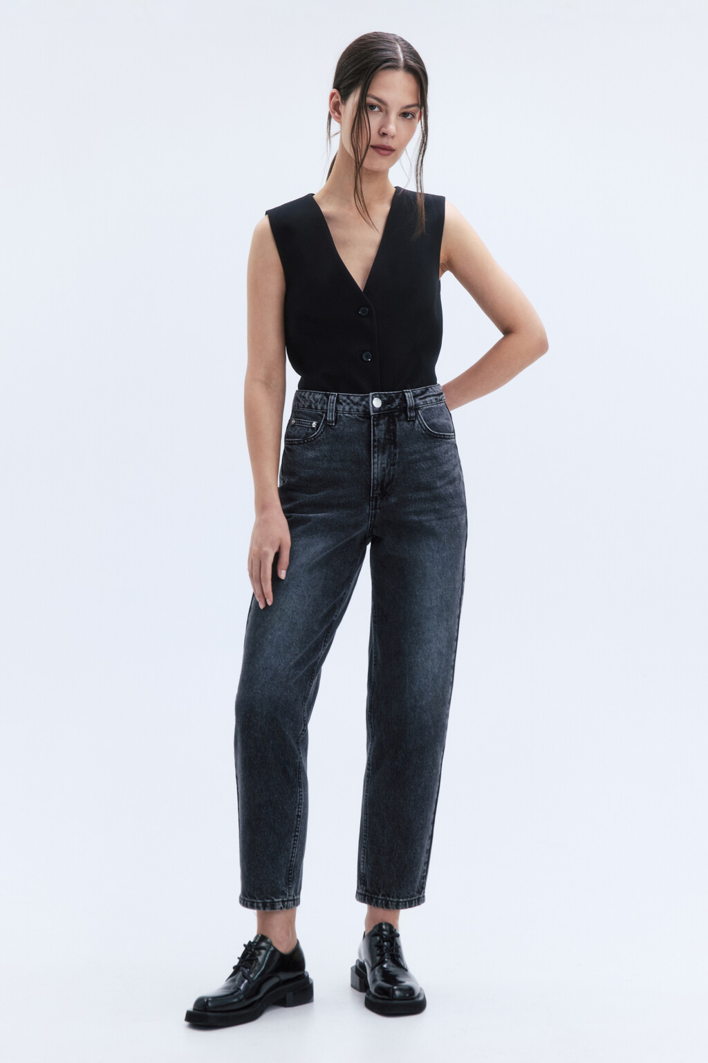 Джинсы mom fit с высокой посадкой - цвет серый - 5