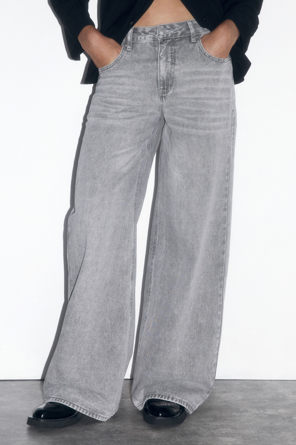 Джинсы широкие со средней посадкой - цвет серый - 4