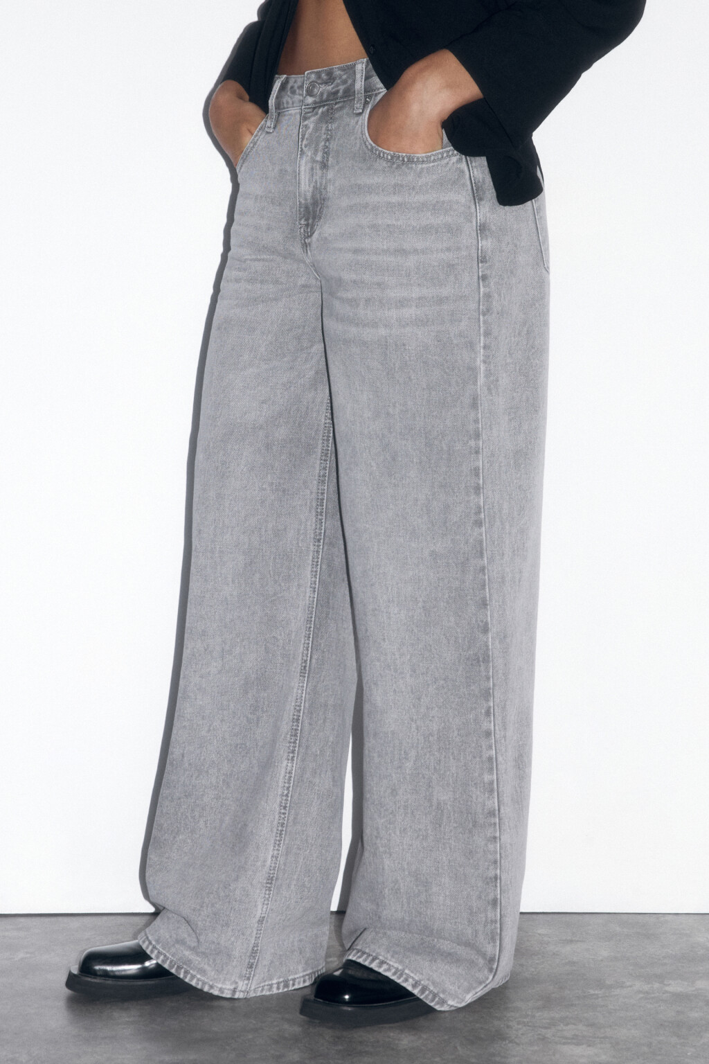 Джинсы широкие со средней посадкой - цвет серый - 5
