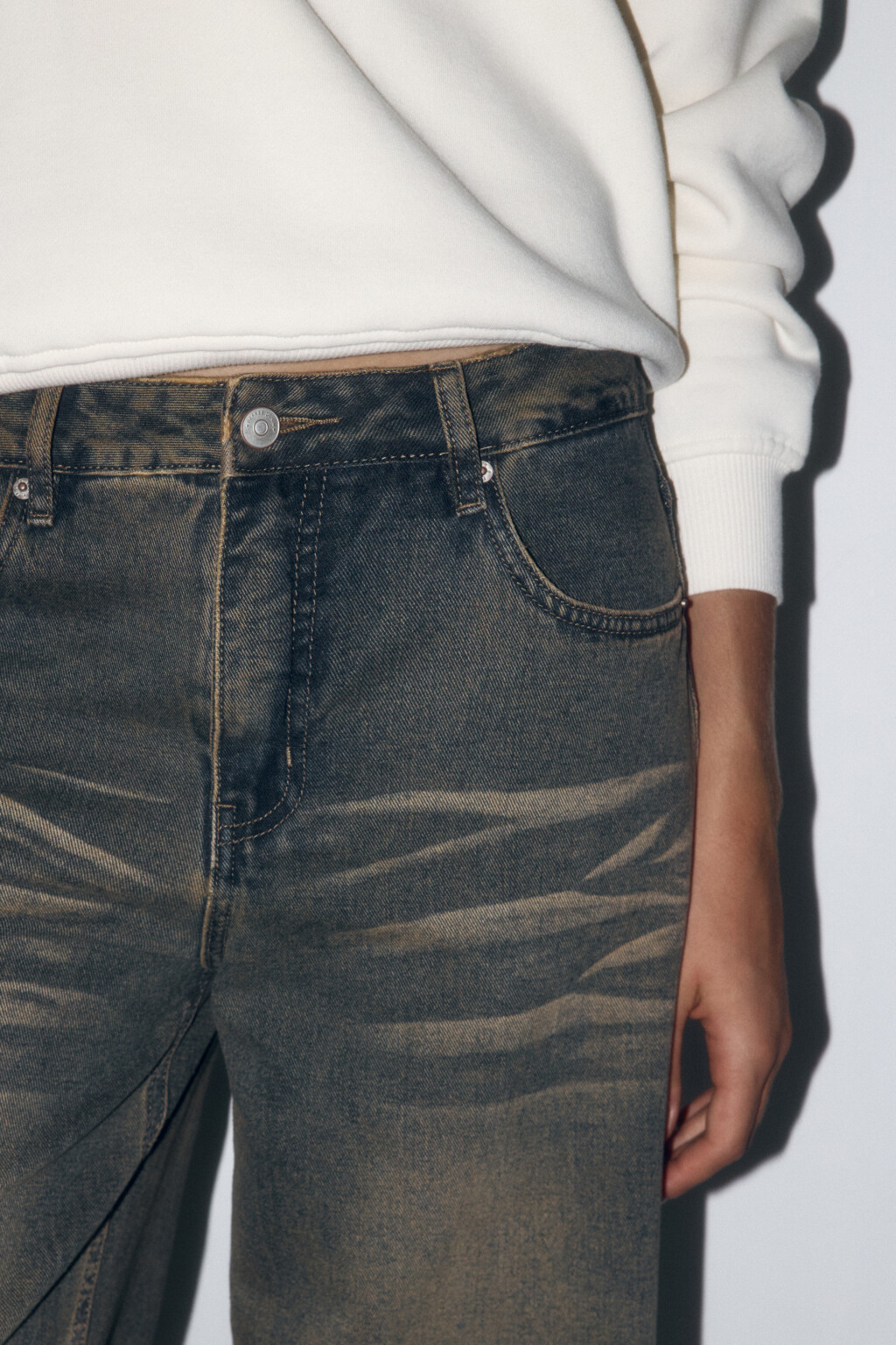 Джинсы широкие со средней посадкой - цвет бордовый - 6