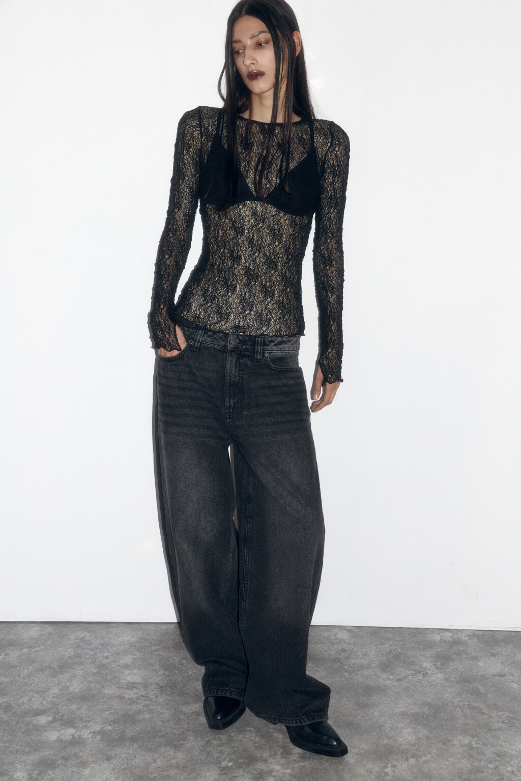 Джинсы багги широкие с низкой посадкой - цвет серый - 1