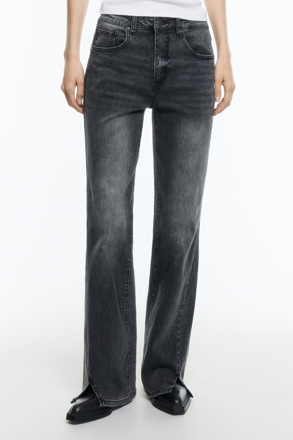 Джинсы клеш со средней посадкой - цвет серый - 2