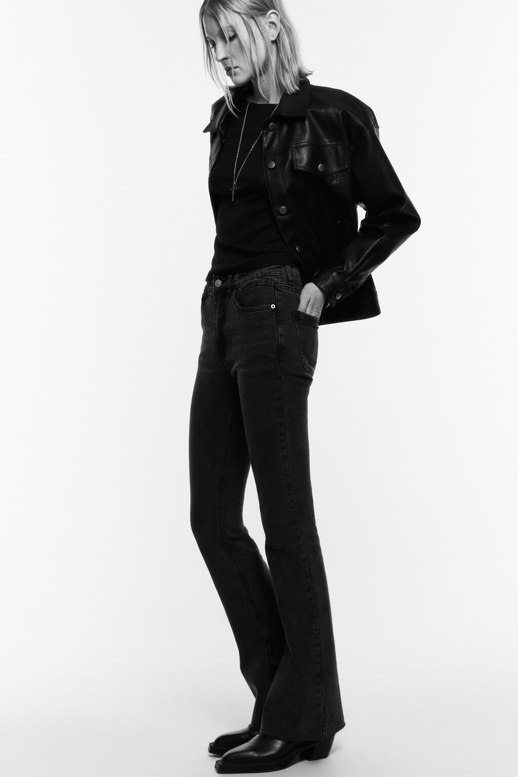 Джинсы клеш с высокой посадкой - цвет серый - 1