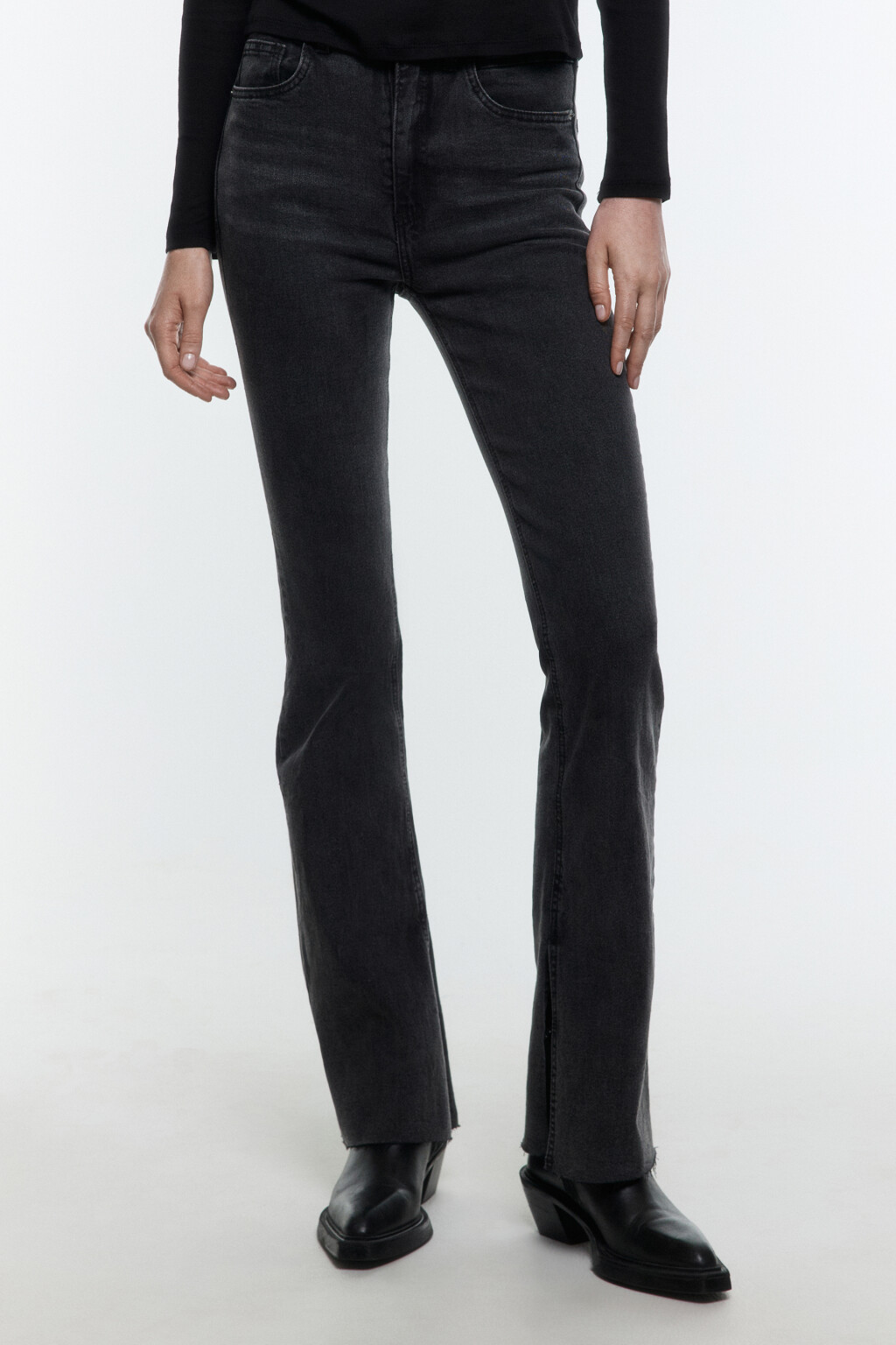 Джинсы клеш с высокой посадкой - цвет серый - 2