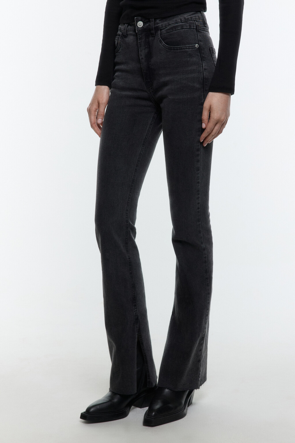 Джинсы клеш с высокой посадкой - цвет серый - 3