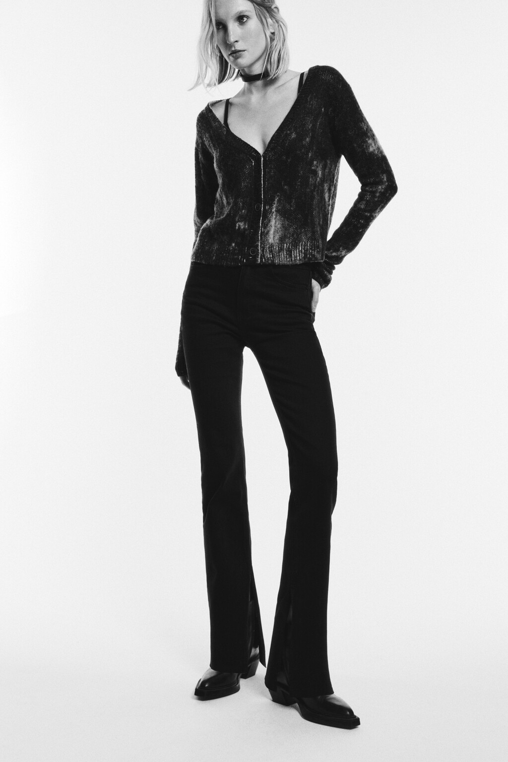 Джинсы клеш с высокой посадкой - цвет черный - 1