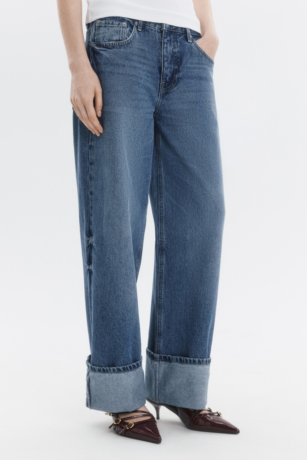 Джинсы straight fit прямые с широкими подворотами - цвет голубой - 3