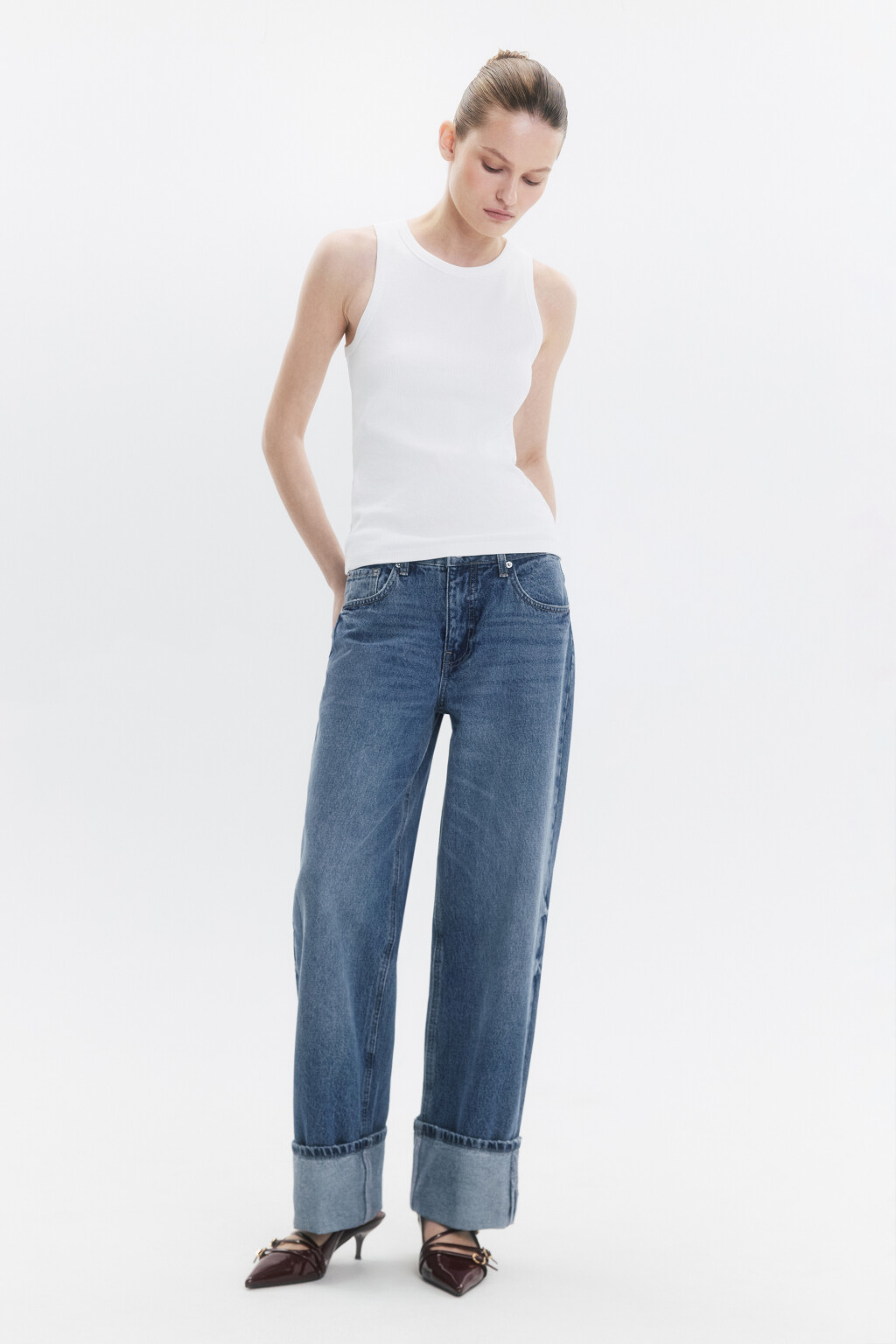 Джинсы straight fit прямые с широкими подворотами - цвет голубой - 5