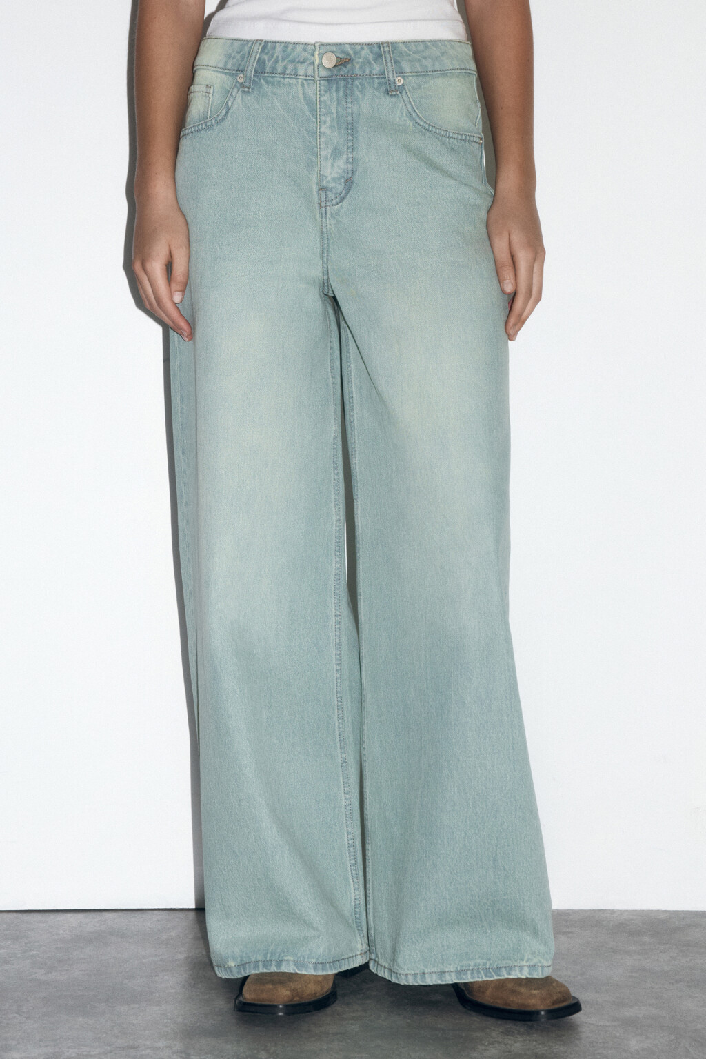 Джинсы wide leg со средней посадкой - цвет синий - 2
