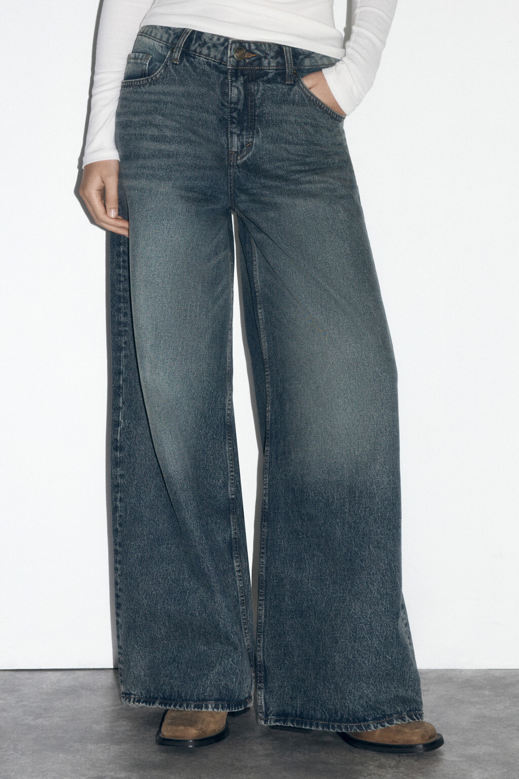 Джинсы wide leg со средней посадкой - цвет темный тинт - 2
