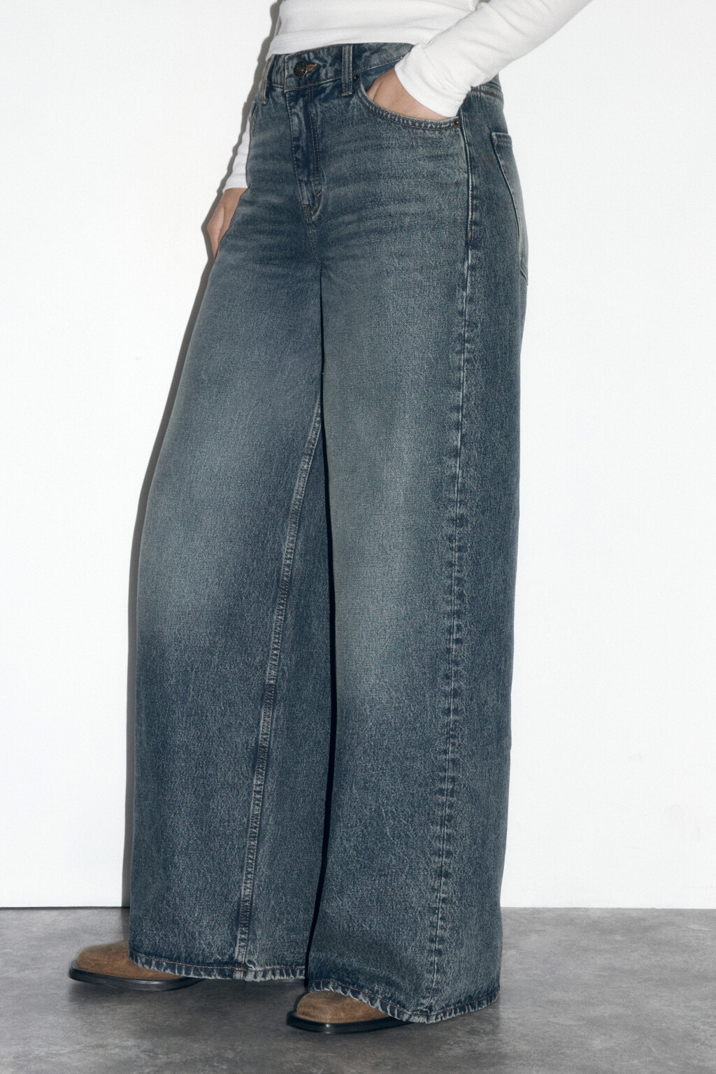 Джинсы wide leg со средней посадкой - цвет темный тинт - 3