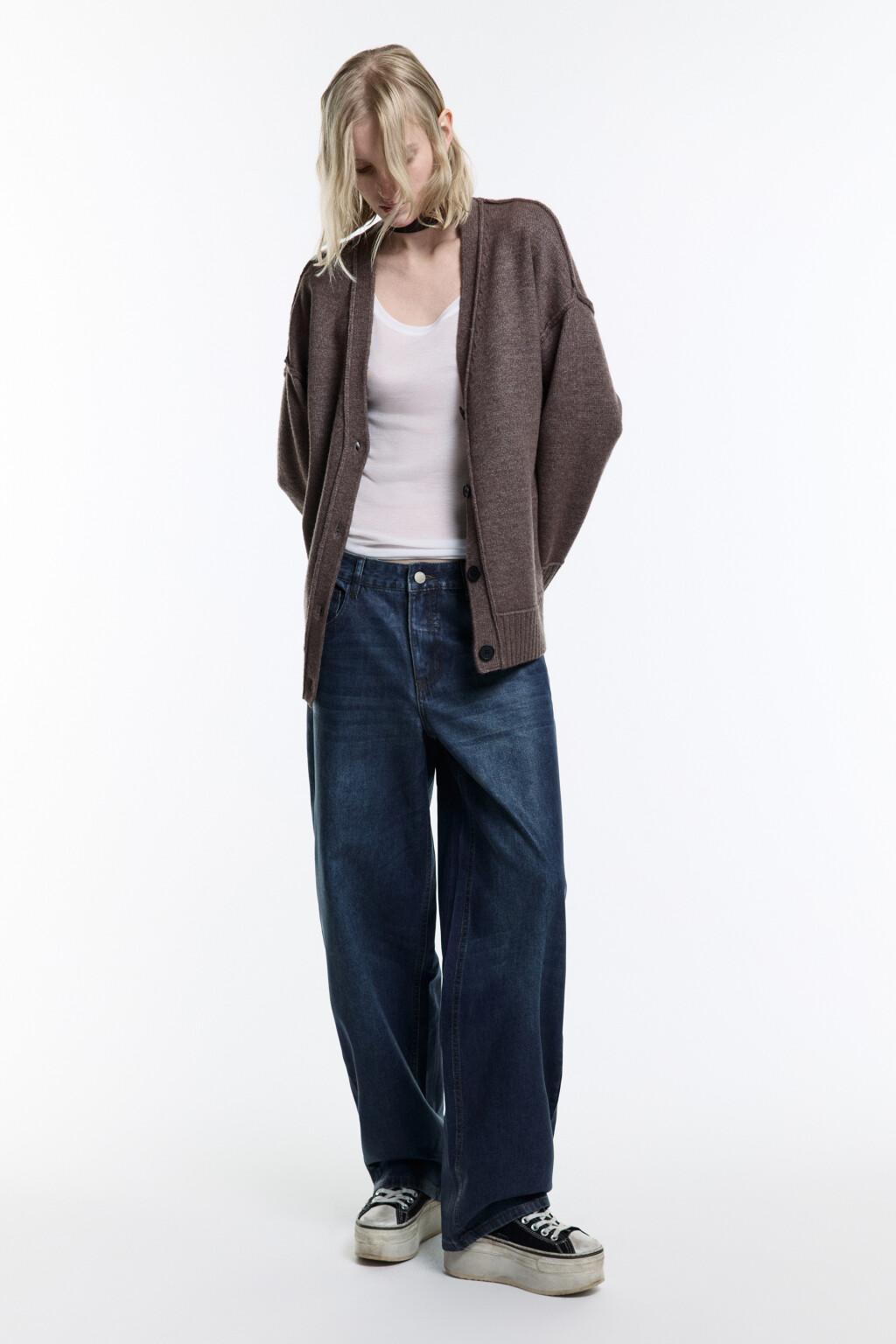Джинсы baggy fit с блестящим напылением - цвет бордовый - 5