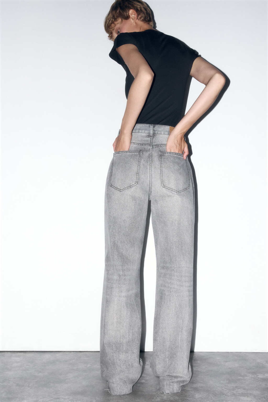 Джинсы прямые с высокой посадкой - цвет серый - 1