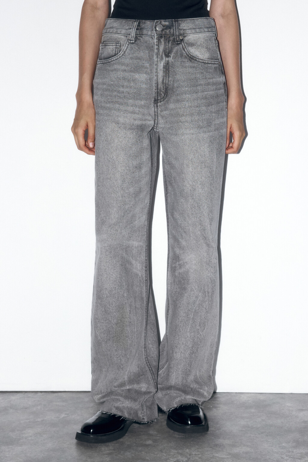 Джинсы прямые с высокой посадкой - цвет серый - 2