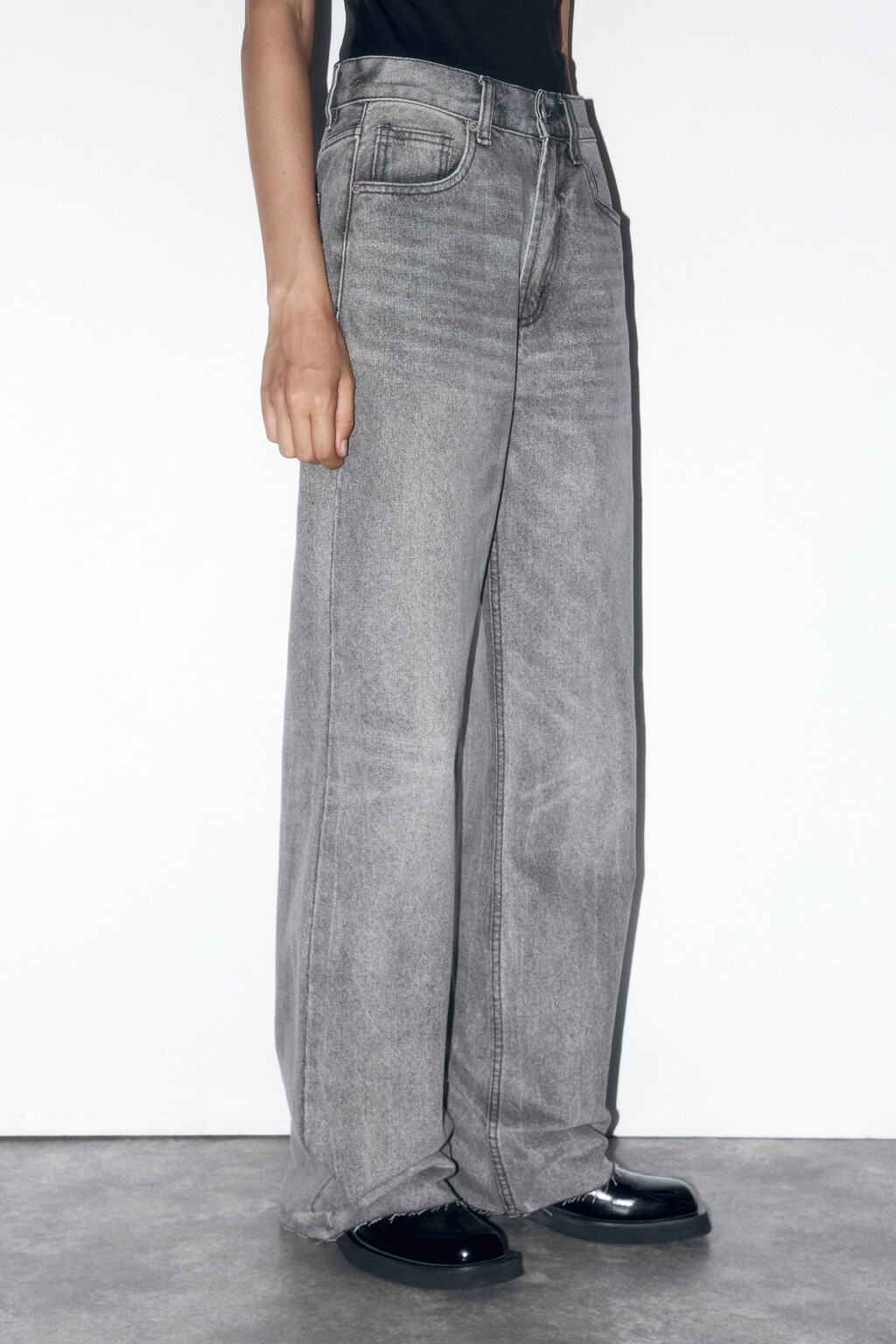 Джинсы прямые с высокой посадкой - цвет серый - 3