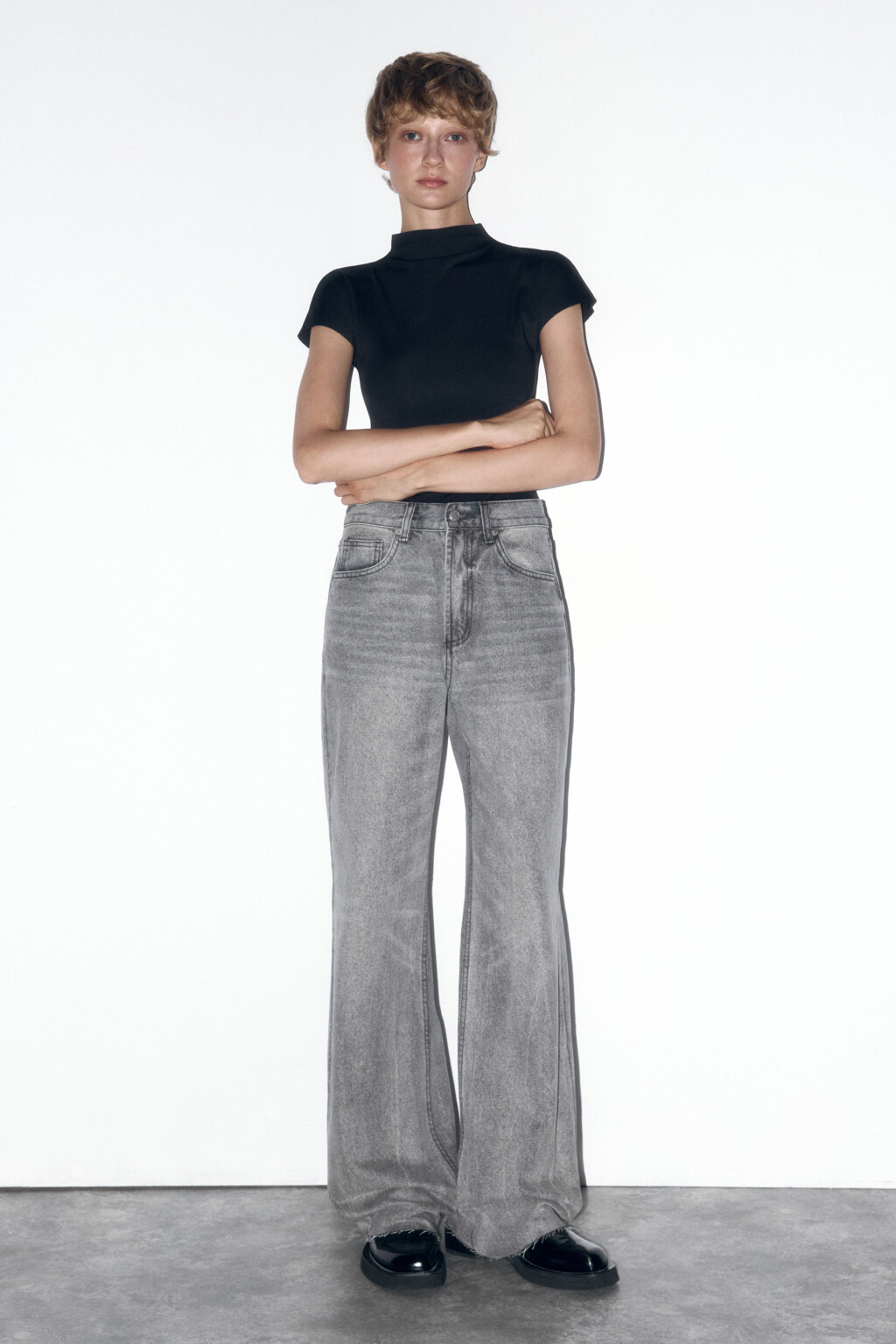 Джинсы прямые с высокой посадкой - цвет серый - 5