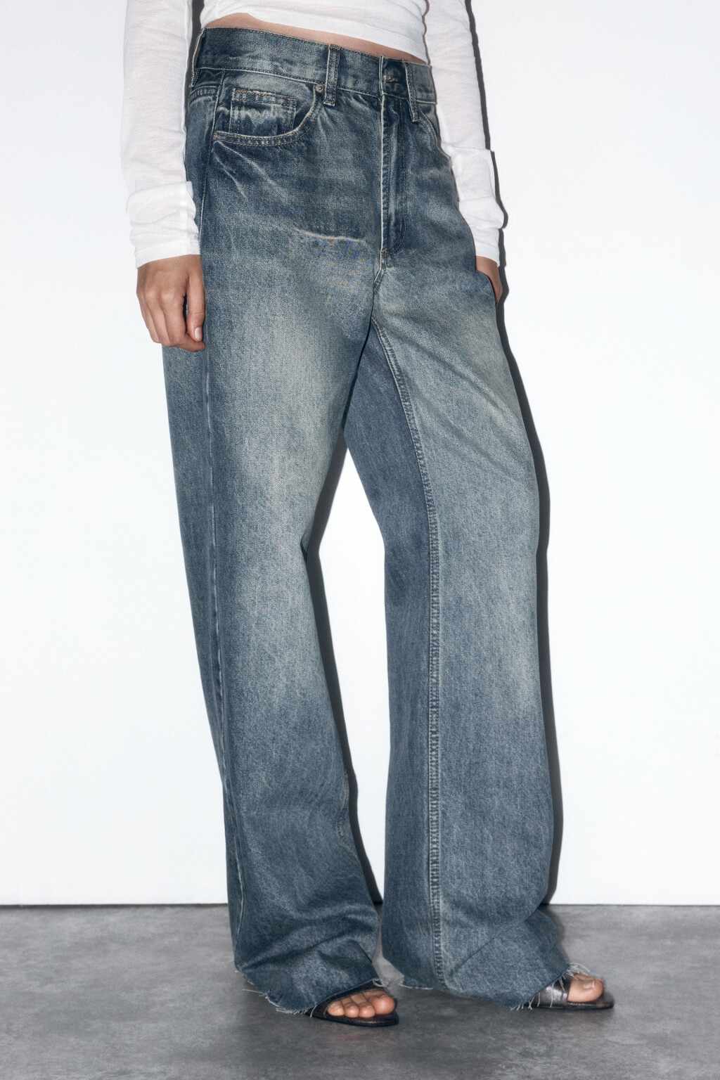 Джинсы прямые с высокой посадкой - цвет бордовый - 3