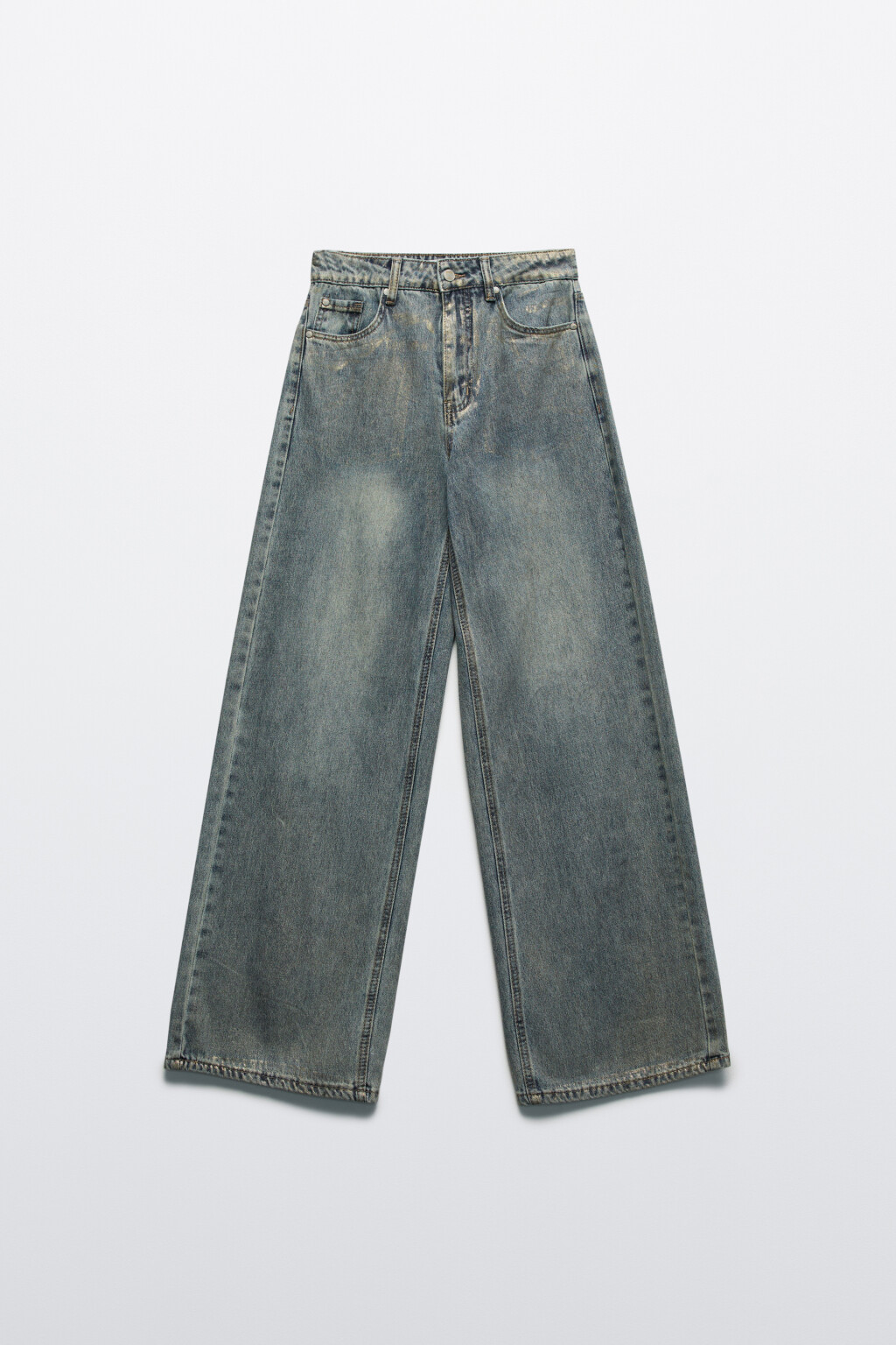 Джинсы широкие со стиркой и накатом - цвет синий - 8